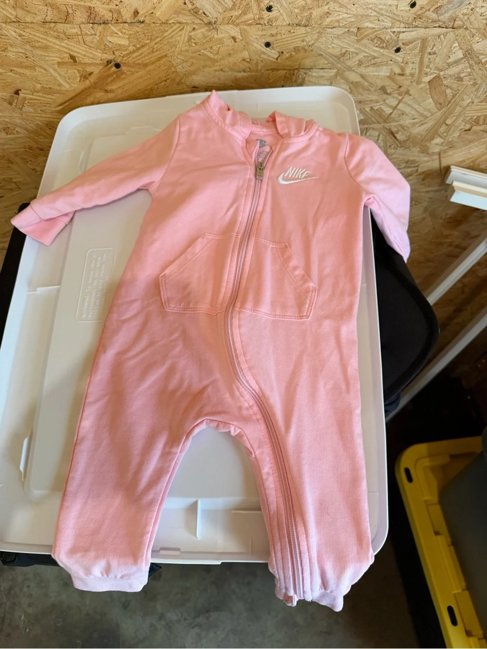 Nike Pink Hooded Baby Zip One-Piece Romper